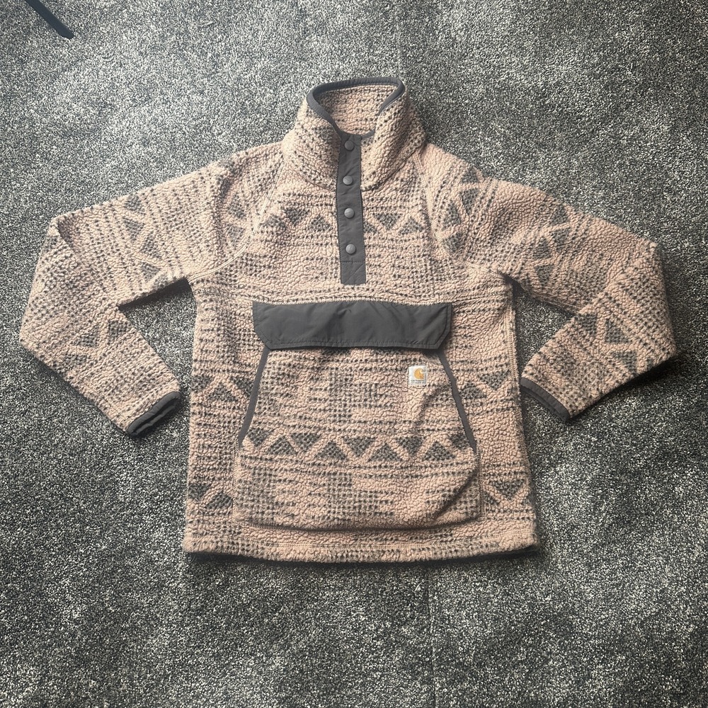 Carhartt Jacket‎ Mens XS Beige Geometric Anorak Fleece Snap Pockets O14891-W